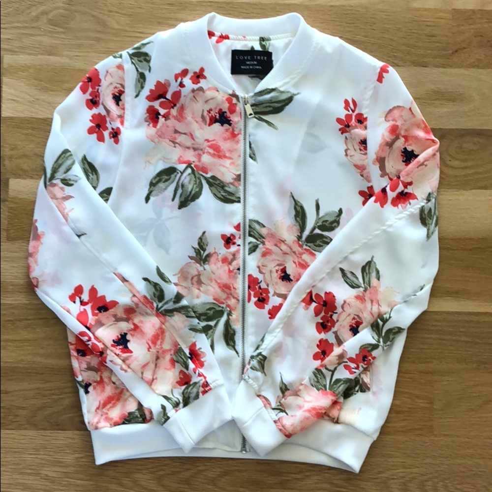 Love Tree floral chiffon bomber